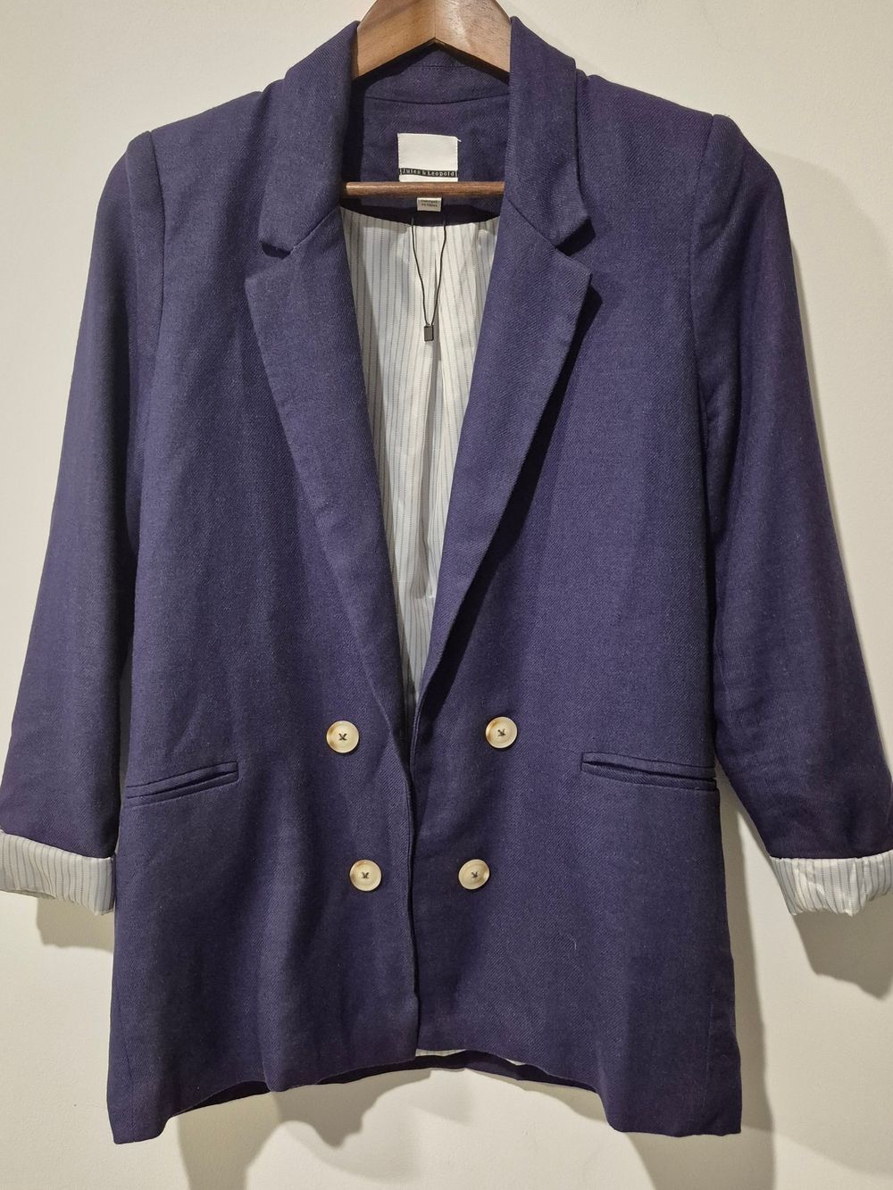 NWOT Jules & Leopold Navy Blue Rayon Linen Open Front Blazer Jacket SP
